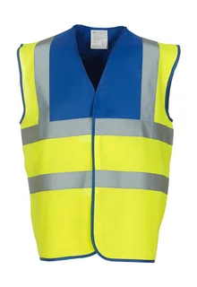 Yoko Fluohesje met 2 banden en bretelbies in Fluo Yellow/Royal Blue, voorkant