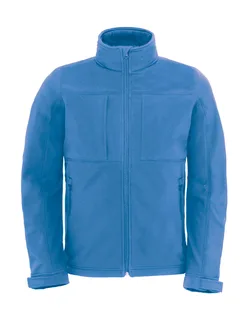 B&C Heren softshell jack met capuchon in Azure, voorkant