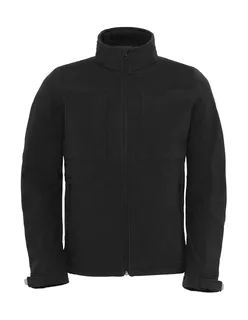 B&C Heren softshell jack met capuchon in Black, voorkant