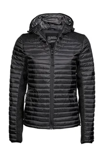 Tee Jays Women's Crossover hooded outdoor jacket in Black/Black Melange, voorkant