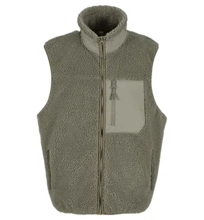 Build Your Brand Bonded Sherpa Vest in Pale Olive, voorkant