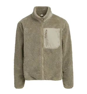 Build Your Brand Sherpa jack met bonding in Pale Olive, voorkant