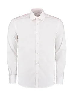 Kustom Kit Business overhemd met lange mouwen, slim fit in White, voorkant