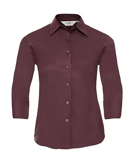 Russell Collection Dames getailleerde blouse met driekwartmouw, kreukarm in Port, voorkant