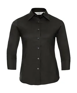 Russell Collection Dames getailleerde blouse met driekwartmouw, kreukarm in Black, voorkant