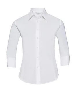 Russell Collection Dames getailleerde blouse met driekwartmouw, kreukarm in White, voorkant