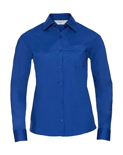 Russell Collection Women's long-sleeved poplin blouse in Bright Royal, voorkant