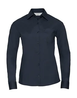 Russell Collection Women's long-sleeved poplin blouse in French Navy, voorkant