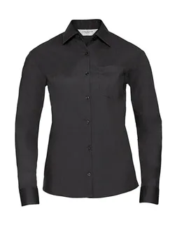 Russell Collection Women's long-sleeved poplin blouse in Black, voorkant