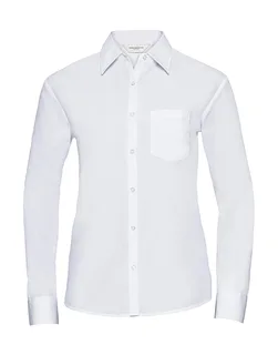 Russell Collection Women's long-sleeved poplin blouse in White, voorkant