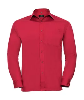 Russell Collection Heren poplin overhemd met lange mouwen in Classic Red, voorkant