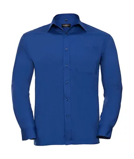 Russell Collection Heren poplin overhemd met lange mouwen in Bright Royal, voorkant