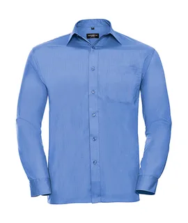 Russell Collection Heren poplin overhemd met lange mouwen in Corporate Blue, voorkant