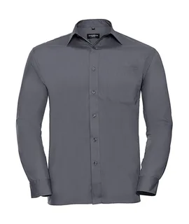 Russell Collection Heren poplin overhemd met lange mouwen in Convoy Grey, voorkant