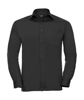 Russell Collection Heren poplin overhemd met lange mouwen in Black, voorkant