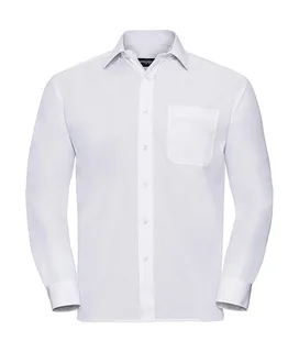 Russell Collection Heren poplin overhemd met lange mouwen in White, voorkant
