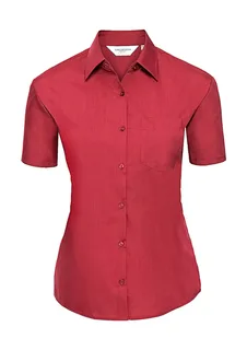 Russell Collection Dames poplin blouse met korte mouwen in Classic Red, voorkant