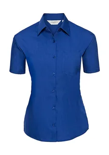 Russell Collection Dames poplin blouse met korte mouwen in Bright Royal, voorkant
