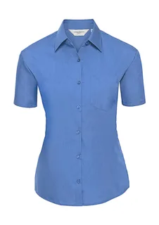 Russell Collection Dames poplin blouse met korte mouwen in Corporate Blue, voorkant