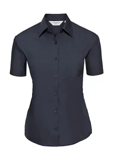 Russell Collection Dames poplin blouse met korte mouwen in French Navy, voorkant