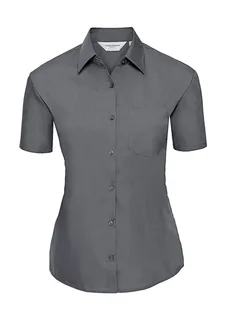 Russell Collection Dames poplin blouse met korte mouwen in Convoy Grey, voorkant