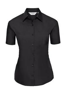 Russell Collection Dames poplin blouse met korte mouwen in Black, voorkant