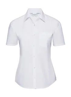 Russell Collection Dames poplin blouse met korte mouwen in White, voorkant