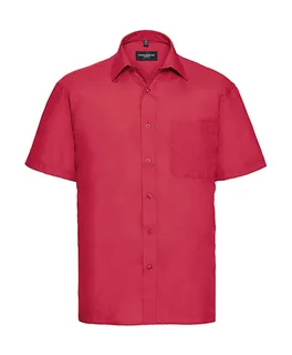 Russell Collection Heren poplin overhemd met korte mouwen in Classic Red, voorkant