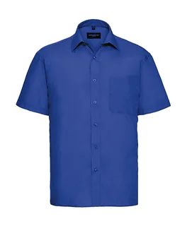 Russell Collection Heren poplin overhemd met korte mouwen in Bright Royal, voorkant