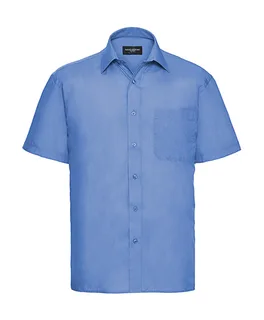 Russell Collection Heren poplin overhemd met korte mouwen in Corporate Blue, voorkant