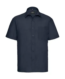 Russell Collection Heren poplin overhemd met korte mouwen in French Navy, voorkant