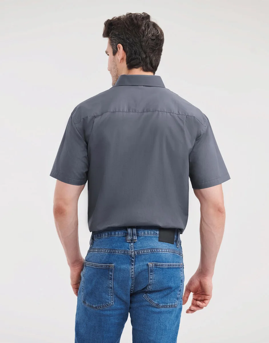 Russell Collection Heren poplin overhemd met korte mouwen – te bedrukken met jouw logo of tekst