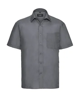 Russell Collection Heren poplin overhemd met korte mouwen in Convoy Grey, voorkant