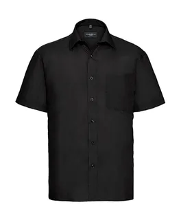 Russell Collection Heren poplin overhemd met korte mouwen in Black, voorkant