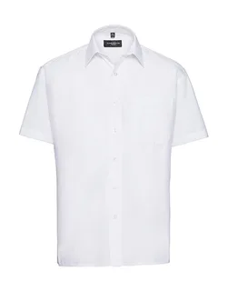 Russell Collection Heren poplin overhemd met korte mouwen in White, voorkant