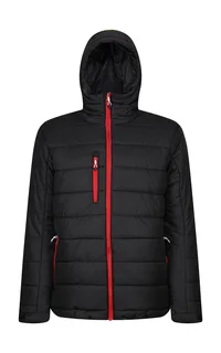 Regatta Professional Men's Navigate thermal hooded jacket in Black/Classic Red, voorkant