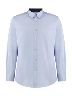 Kustom Kit Premium oxford overhemd met contrast, tailored fit in Light Blue/Navy, voorkant