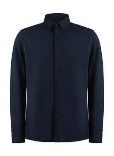 Kustom Kit Piqué Superwash® 60° shirt, tailored fit in Navy, voorkant
