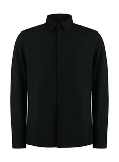 Kustom Kit Piqué Superwash® 60° shirt, tailored fit in Black, voorkant