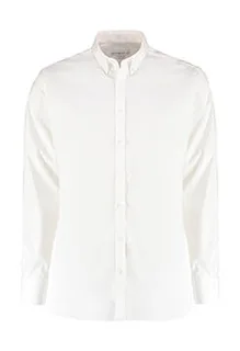 Kustom Kit Slim-fit long-sleeved stretch oxford shirt in White, voorkant