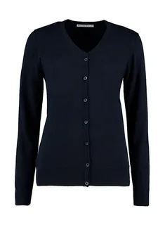 Kustom Kit Women's Arundel V-neck cardigan, classic fit in Navy, voorkant