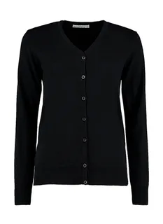 Kustom Kit Women's Arundel V-neck cardigan, classic fit in Black, voorkant