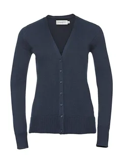 Russell Collection Dames gebreid vest met V-hals in French Navy, voorkant