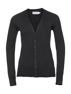 Russell Collection Dames gebreid vest met V-hals in Black, voorkant