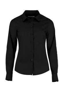 Kustom Kit Women's poplin blouse, tailored fit in Black, voorkant