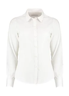 Kustom Kit Women's poplin blouse, tailored fit in White, voorkant