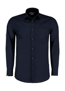 Kustom Kit Poplin overhemd, tailored fit in Dark Navy, voorkant