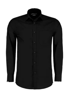 Kustom Kit Poplin overhemd, tailored fit in Black, voorkant