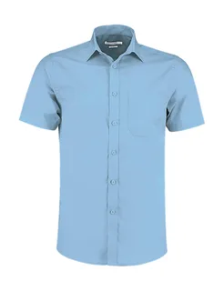Kustom Kit Tailored-fit short-sleeved poplin shirt in Light Blue, voorkant