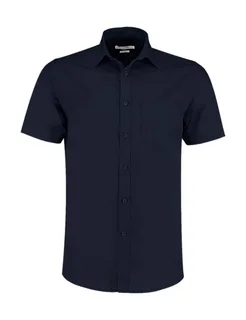 Kustom Kit Tailored-fit short-sleeved poplin shirt in Dark Navy, voorkant